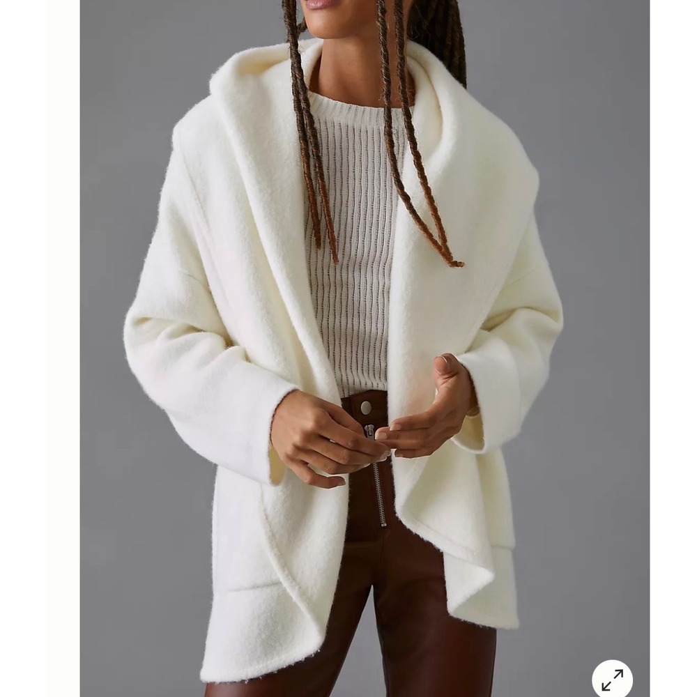 Anthropologie Hooded Hygge Cardigan M Cream Wool Alpaca oversized
